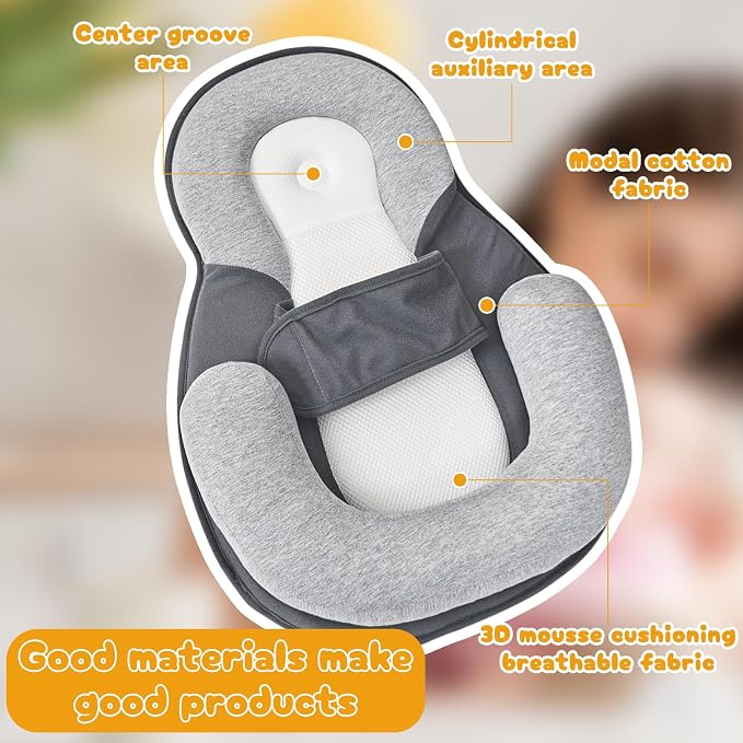 Baby Lounger Pillow with Safety Straps Ergonomic Support Cushion Reflux - Image 6