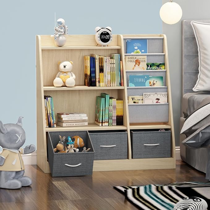 Kids Bookshelf Wood Montessori Toy Storage Organizer Cabinet Shelf Child by HedoAjim