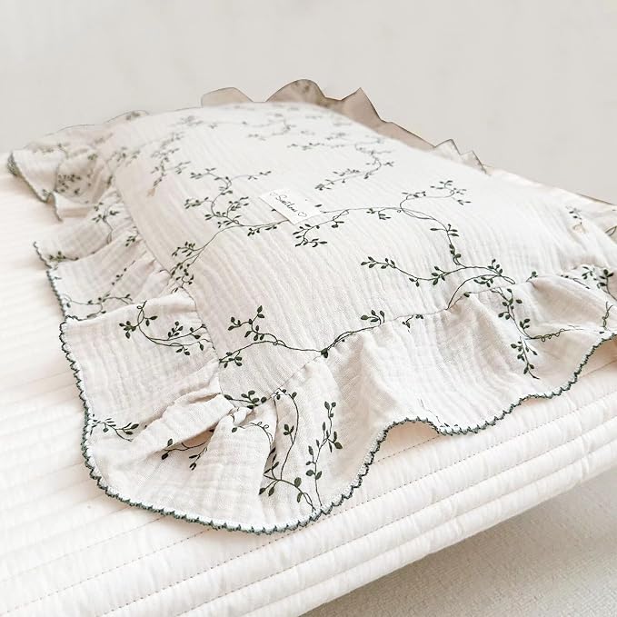 BuLuTu 100% Cotton Muslin Floral Pillowcase Standard Size Soft Breathable Gauze - Image 5