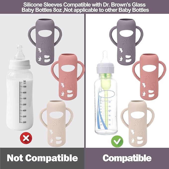 BUSOHA 3 Pack Silicone Sleeves for Dr Brown Glass Baby Bottles - Image 2