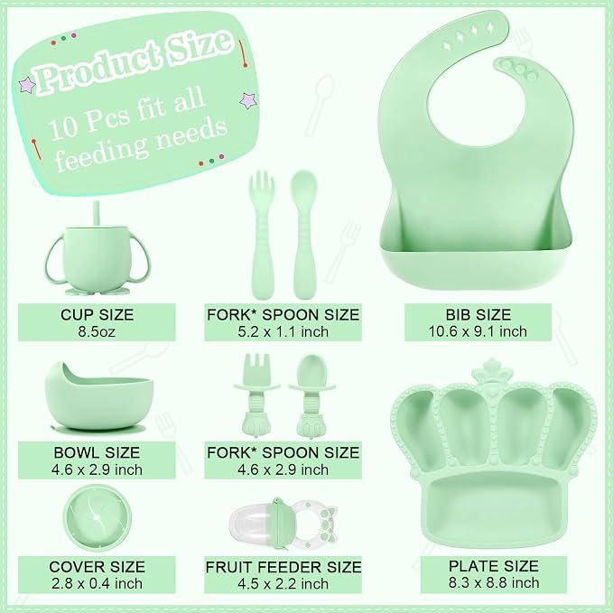 BXLL 10 Pcs Green Silicone Baby Feeding Set - Image 2