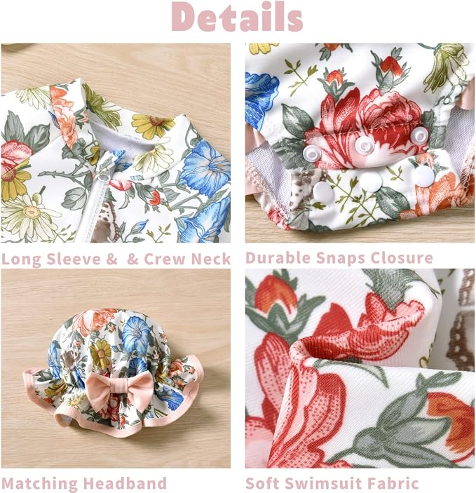 Aalizzwell Baby Girls Long Sleeve One Piece Swimsuit - Image 3