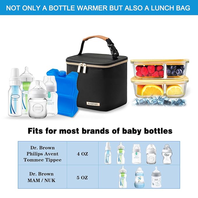 Insulated Bottle Bag with Ice Pack Fits 4 Large Baby Bottles Up to 5 Ounce - Image 2