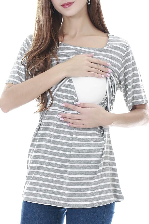 Smallshow Women's Maternity Nursing Tops Short Sleeve Breastfeeding Clothes - Image 3