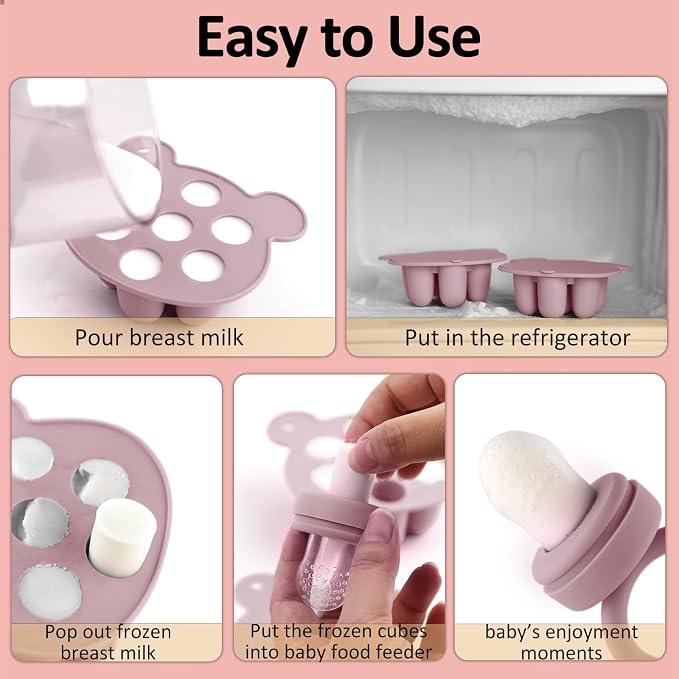JEXFUN Silicone Breastmilk Popsicle Freezer Molds & Baby Fruit Food Feeder - Image 2
