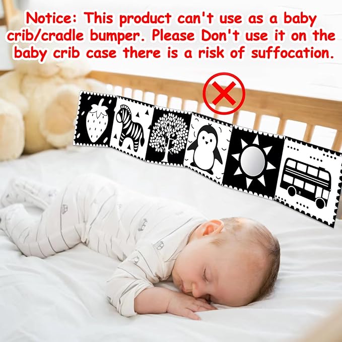Thremhoo Black and White High Contrast Baby Toys 0-6 Months Soft Book - Image 7