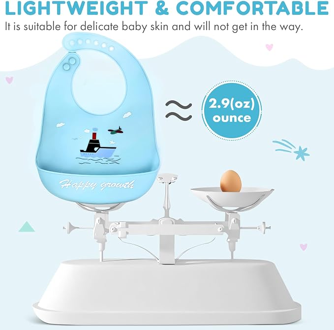 Silicone Baby Bibs Unisex, Self-Feeding, Catch-all Large Pocket, 6-48 months - Image 5