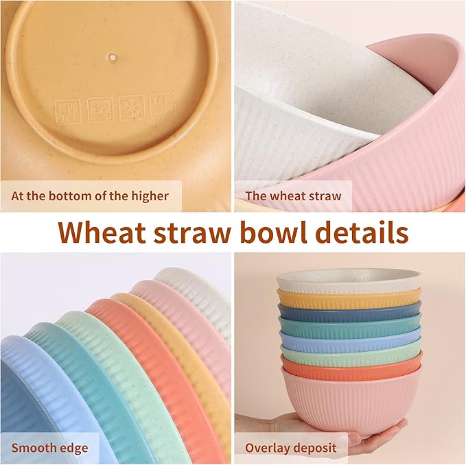 Reusable Bowls Set Unbreakable Cereal Bowls, 24 OZ Wheat Straw Fiber - Image 3