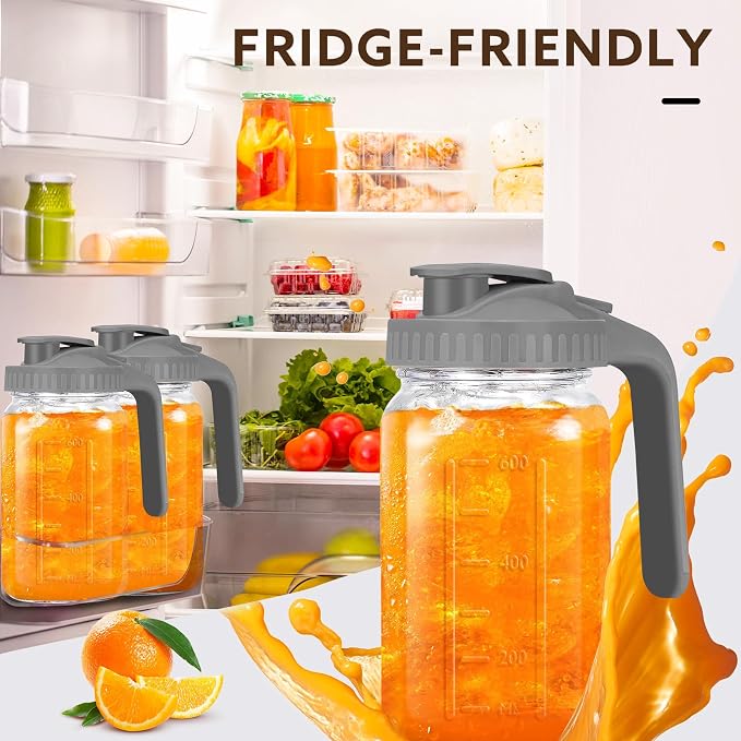 Glass Pitcher with Lid, 64 OZ Mason Jar Pitcher Double Leak Proof, 2 Quart - Image 2