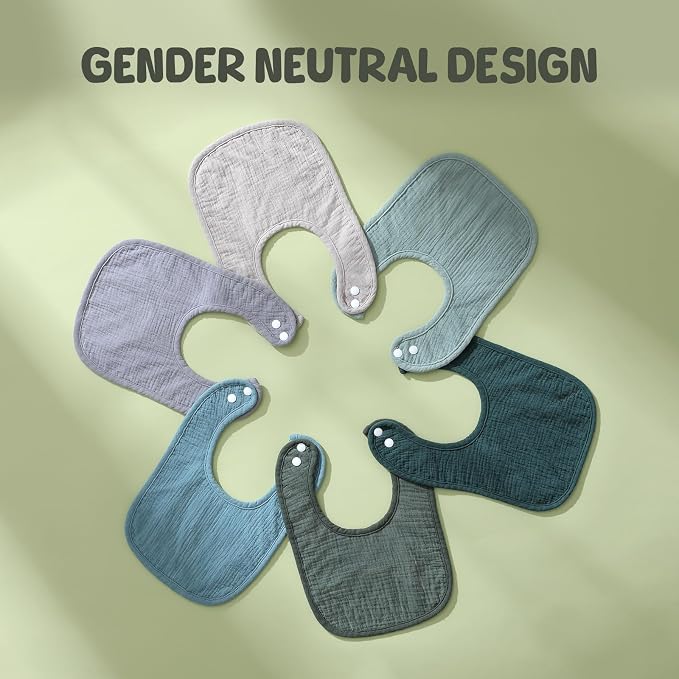 6-Pack Muslin Baby Bibs for Unisex Boys Girls, Cotton Baby Drool Bibs, Drooling - Image 6