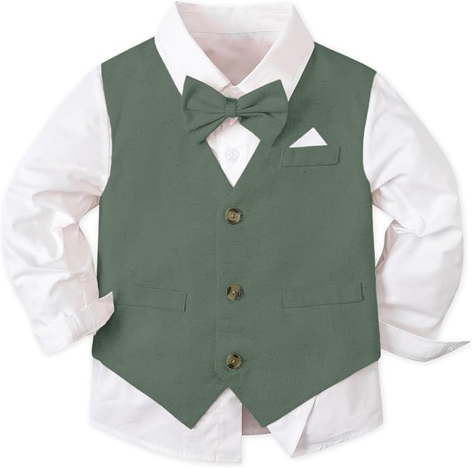 SANGTREE Boys Cotton Linen Suit Formal Set Baby Clothes Boy Gentleman Wedding - Image 2
