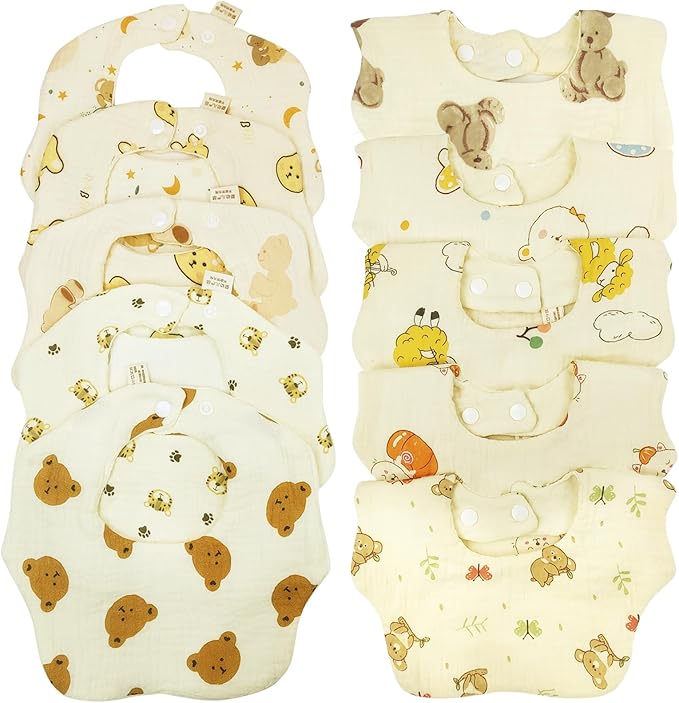 Baby Bibs Muslin Bibs for Baby Girl Boy for Drooling and Teething 10 Pack by DOSMINE