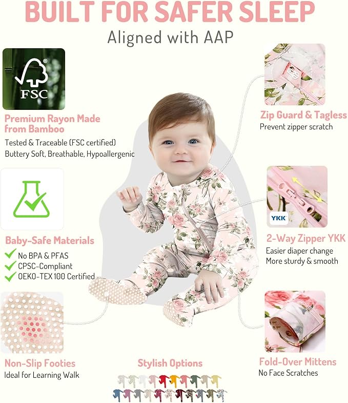 HAPIU Rayon from Bamboo Baby Footed Pajamas, 2 Way Zipper YKK, Footie - Image 2