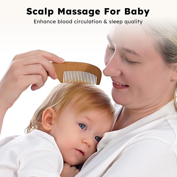 Yoofoss 4 Piece Baby Hair Brush and Comb Set, Wooden Baby Hair Brush - Image 5