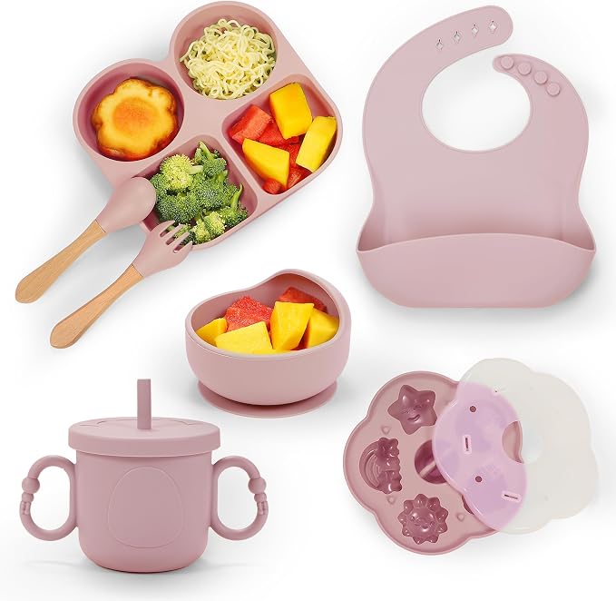 Silicone Baby Feeding Set, Baby Led Weaning Supplies, Baby Food Tableware by MIICASA