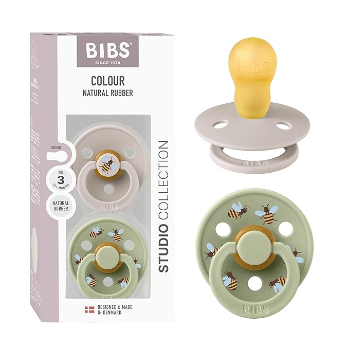BIBS Studio Soother 2-Pack, BPA Free Dummy Pacifier, Round Nipple. Natural by BIBS