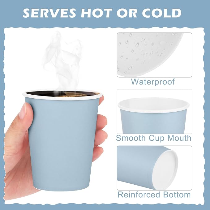 URATOT 60 Pieces 9 Ounce Disposable Paper Cups Gradient Blue Party Cups - Image 3