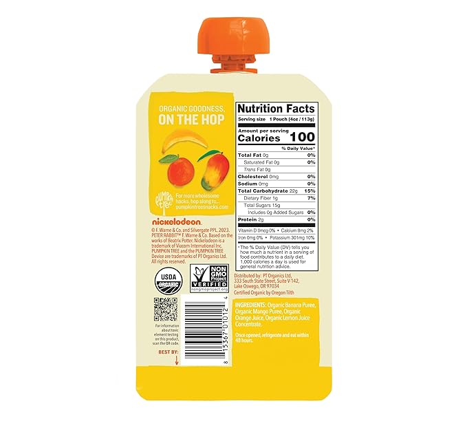 Pumpkin Tree Peter Rabbit Organics Mango, Banana and Orange Snacks, 4 Oz - Image 2