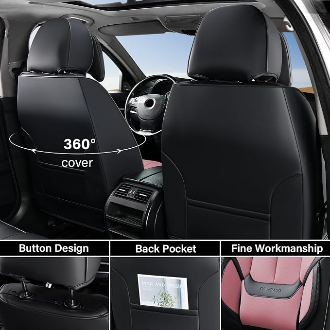 Coverado Universal Seat Covers Front, Waterproof Nappa Leather Car Seat Covers - Image 3