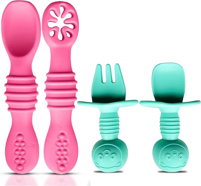 4pc Silicone Baby Spoons Self Feeding Baby Utensils 6-12 Months by HippoBaby