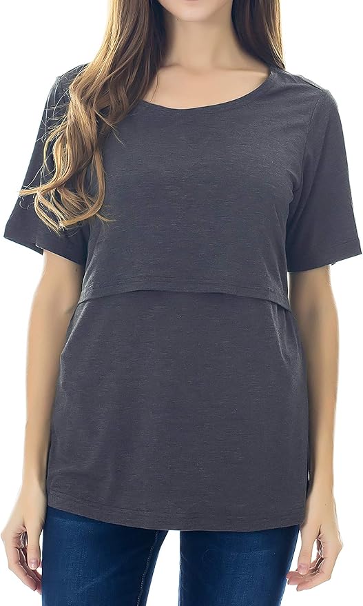 Smallshow Women's Maternity Nursing Tops Short Sleeve Breastfeeding Clothes - Image 2