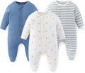 Unisex Baby Boy Girl Footies Rompers Cotton Long Sleeve 3 Pack Infant Jumpsuits by JELYLOVE