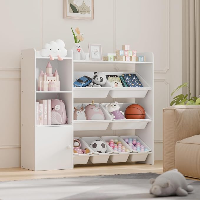 White Toy Storage Organizer, Toy Organizers and Storage Bins, Toy Storage Shelf - Image 4