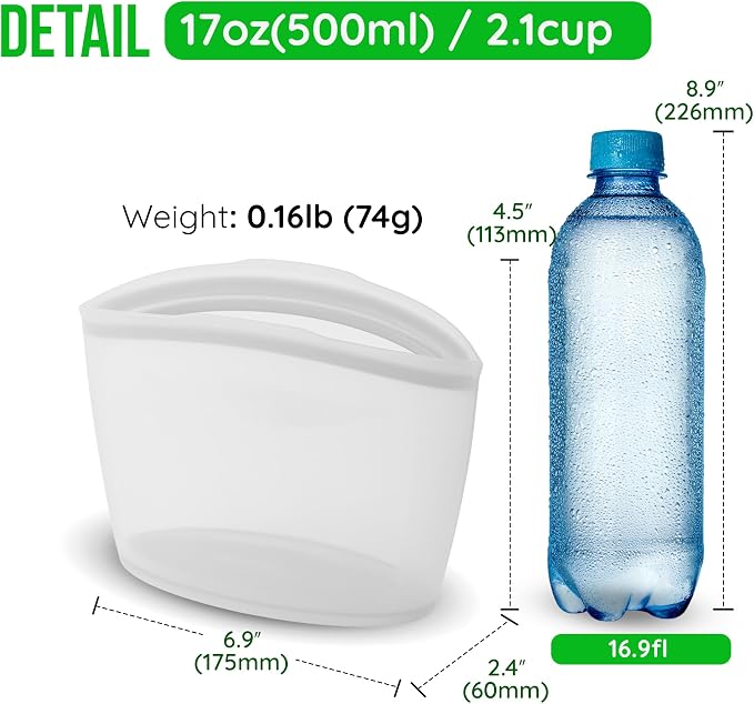 Premium Platinum Silicone Reusable Food Storage Bag 2.1 Cup, Airtight Zip Lock - Image 7