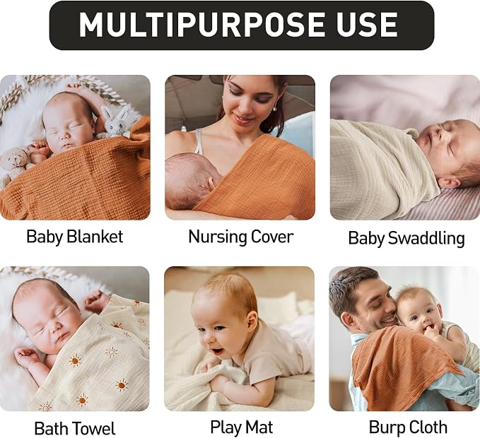 Muslin Swaddle Blankets for Newborn, 3 Pack Breathable Soft Receiving Blanket - Image 4