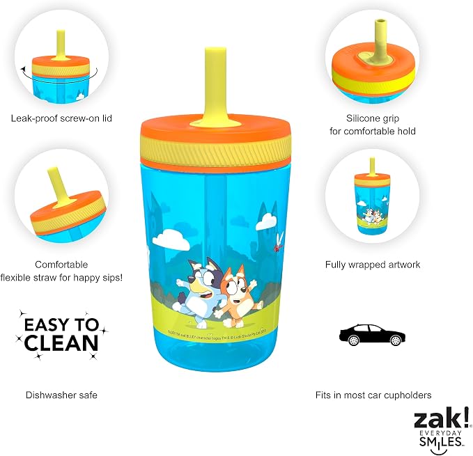 Zak Designs Bluey Kelso Tumbler Set, Leak-Proof Screw-On Lid - Image 4