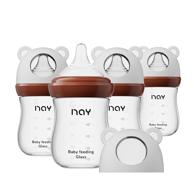 Natural Glass Baby Bottle for Breastfeeding Babies, 5.4oz Anti-Colic Baby Bottle by yanyoyo