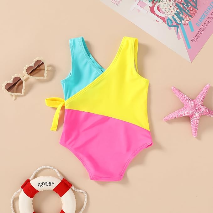 Happy Town Toddler Swimsuit Girl One Piece Bathing Suit Color Block Swimwear - Image 2
