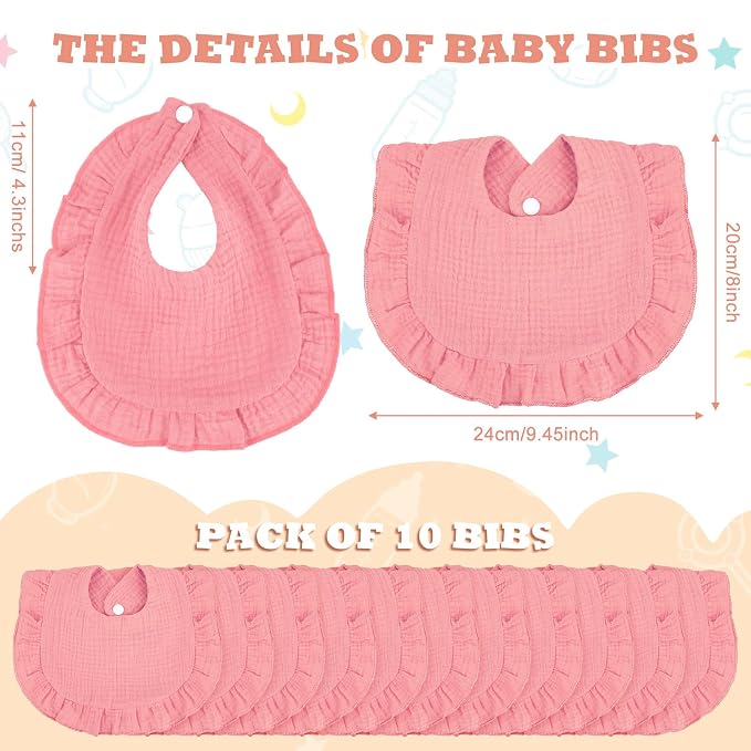 Seematn 10 Pcs Baby Muslin Bibs Drool Bibs Bandana Ruffle Soft Cotton - Image 3