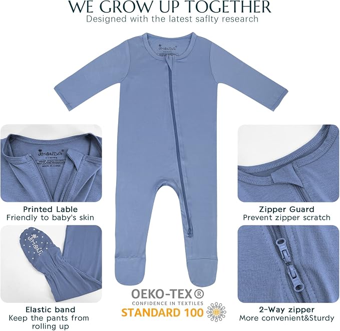 Jimonda Baby Romper Boys Girls Bamboo Pajamas 2-Way Zipper Footed Unisex Zip-Up - Image 2