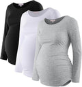 Bhome Women's Maternity Shirts 3 Packs Long Sleeve Pregnancy Tops Basic Side by Bhome