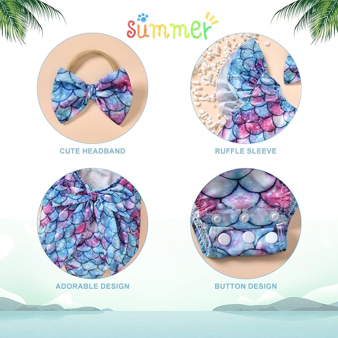 Toddler Girl Baby Ruffles Mermaid Fish Scale Swimsuit One Piece Swimwear - Image 6