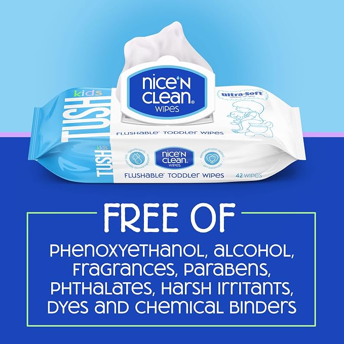 Nice 'N CLEAN Flushable Toddler Wipes 42ct | 100% Plant-Based, Unscented Wet - Image 4