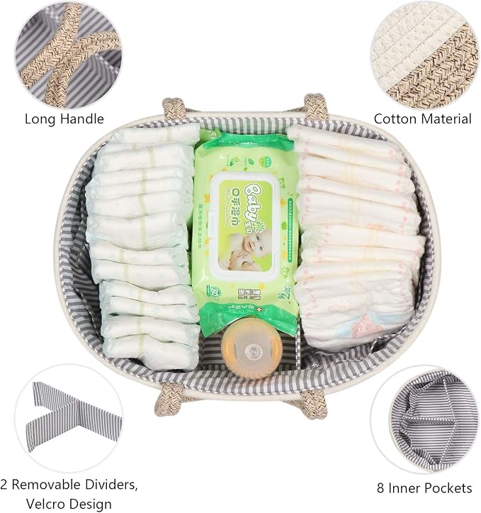 Baby Diaper Caddy Organizer -100% Cotton Baby Basket Bin - Image 2