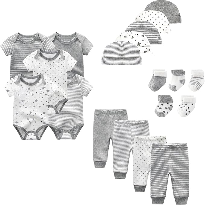 Unisex Baby Boy Girl Layette Sets Bodysuits Pants And Accessories 19 Packs by JELYLOVE