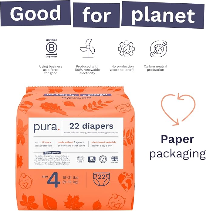 Pura Sensitive Skin Baby Diapers | Size 4 | Hypoallergenic, Totally Chlorine - Image 4