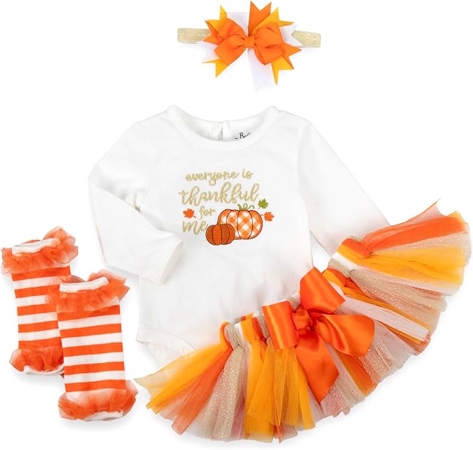 Baby Girl Holiday Outfit 4-Piece Set – Long Sleeve Bodysuit, Tutu Skirt & - Image 5