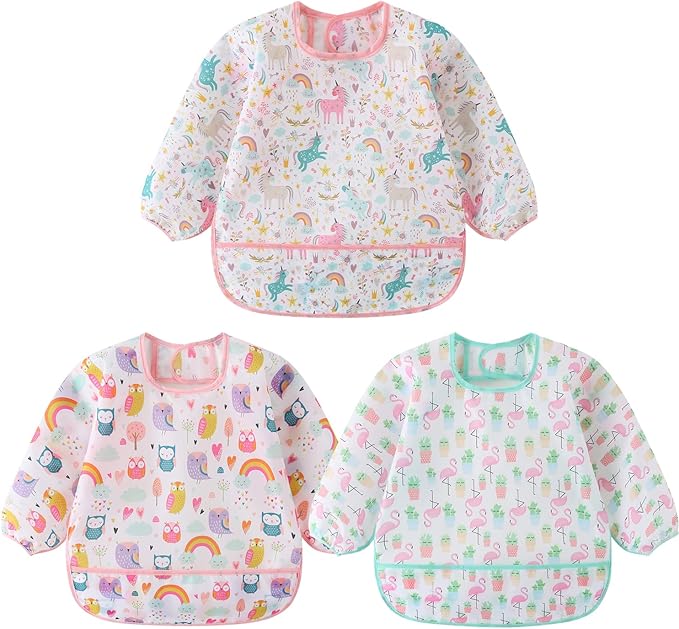 3 Pcs Waterproof Long Sleeves Baby Bibs Weaning Smock Bib 3-24 Months by HaimoBurg