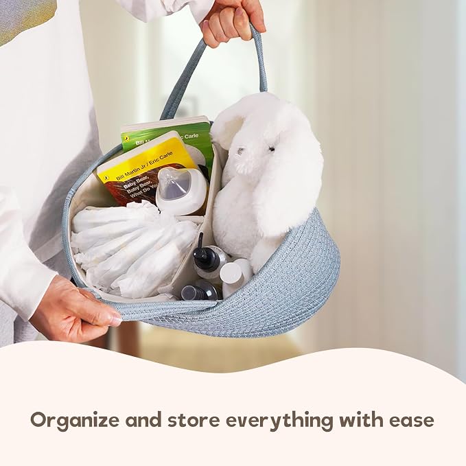 Baby Diaper Caddy Organizer, Extra Large Cotton Rope Nursery Diaper Basket - Image 8