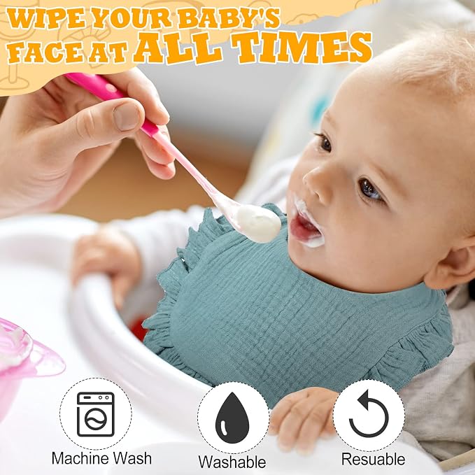 Mepase 10 Pcs Large Muslin Baby Girl Bibs Drool Teething Bibs Lap Shoulder - Image 4