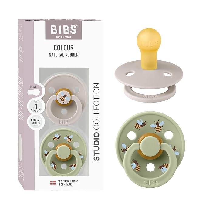 BIBS Studio Soother 2-Pack, BPA Free Dummy Pacifier, Round Nipple. Natural by BIBS