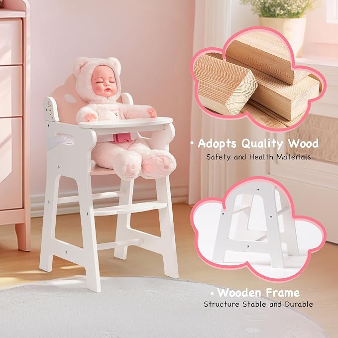 ROBOTIME Baby Doll High Chair, Pretend Play High Chair - Image 4