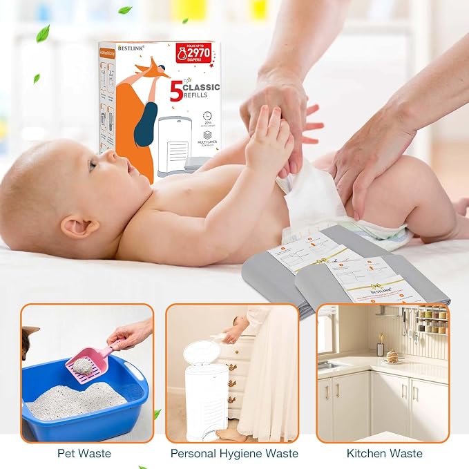 5 Pack Refills Compatible with DEKOR MINI Diaper Pails | 20% Extra Length - Image 7