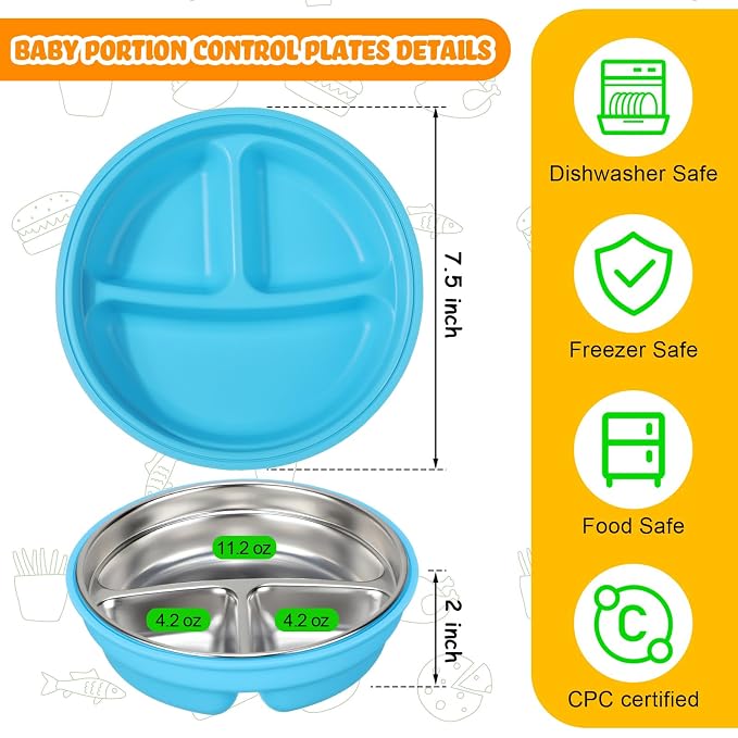 Nuogo 2 Pcs Stainless Steel Baby Suction Plates - Image 3