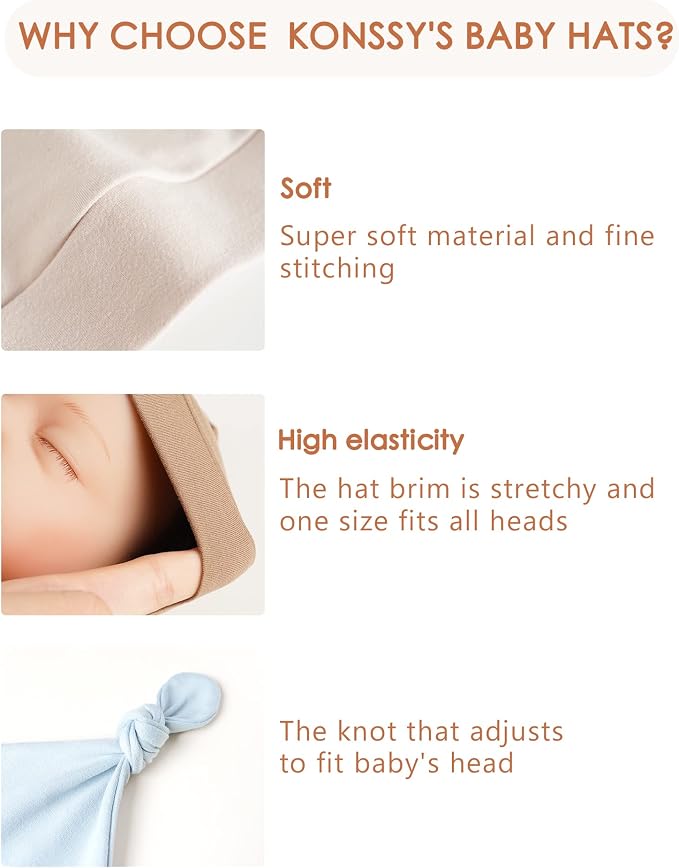Konssy 6 Pack Baby Newborn Hats Set Knot Beanie Hats Soft - Image 7