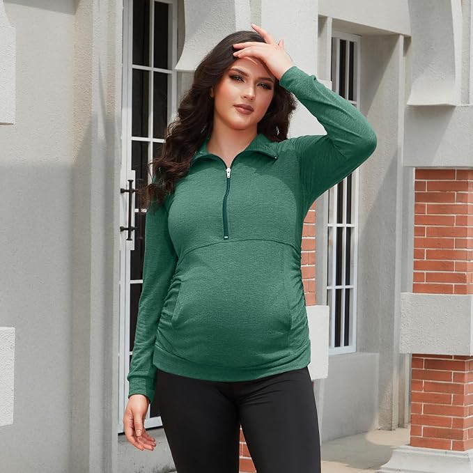 GINKANA Maternity Women's Long Sleeve Shirt Half Zipper Lapel Lightweight - Image 4
